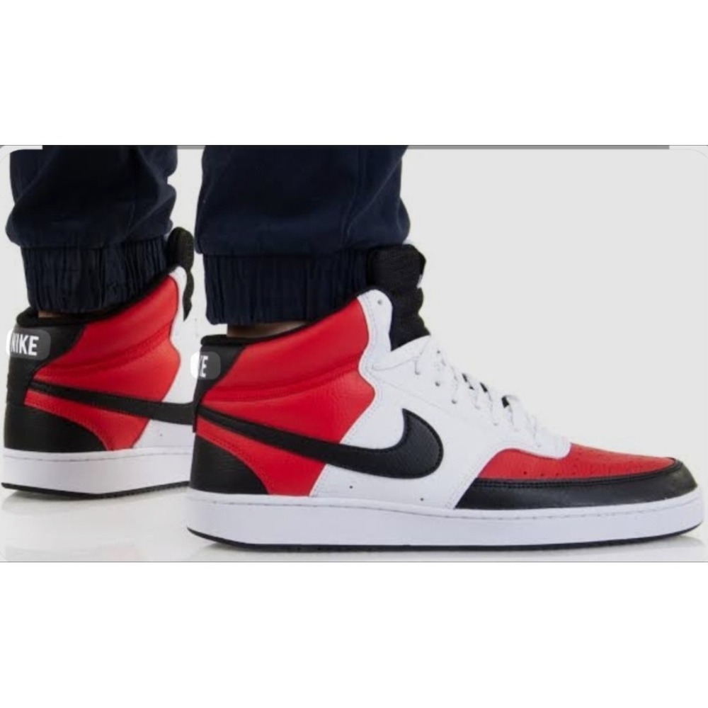 Nike Court Vision Mid Mens Sneakers Red White Black DM1186-600 Size 10.5 - Picture 3 of 12